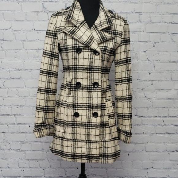 Say What? Jackets & Blazers - SAY WHAT plaid winter Pea coat Size Small